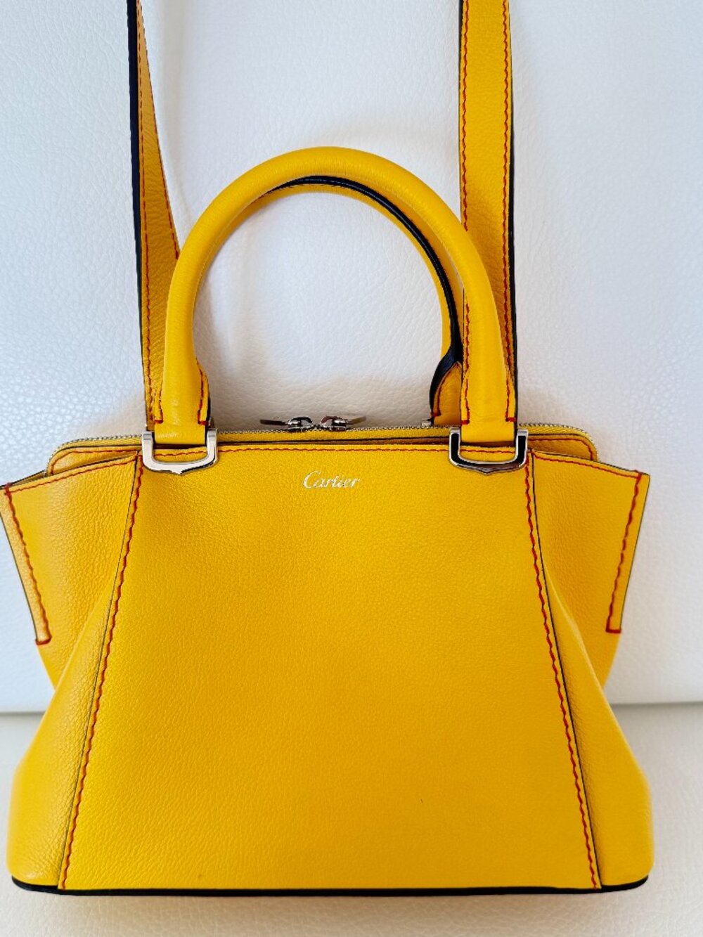 CARTIER C DE CARTIER MINI BAG YELLOW GRAINED CALF SKIN LEATHER PALLADIUM HARDWAR